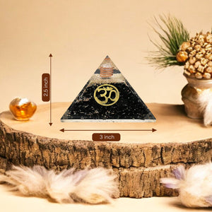 Black Tourmaline Om Orgone Crystal Pyramid