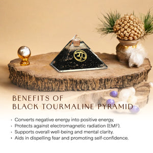 Black Tourmaline Om Orgone Crystal Pyramid