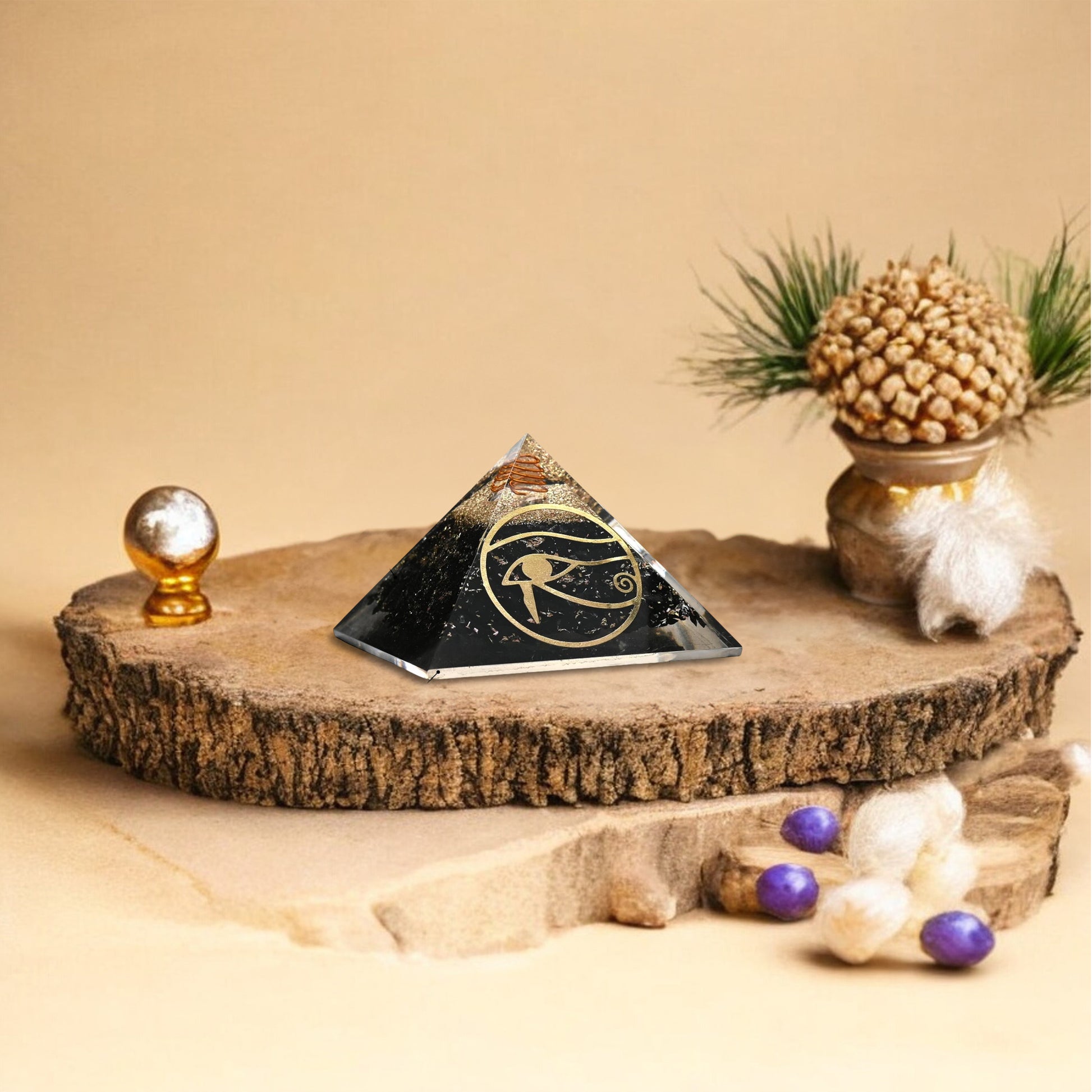 Black Tourmaline Eye of Horus Orgone Pyramid