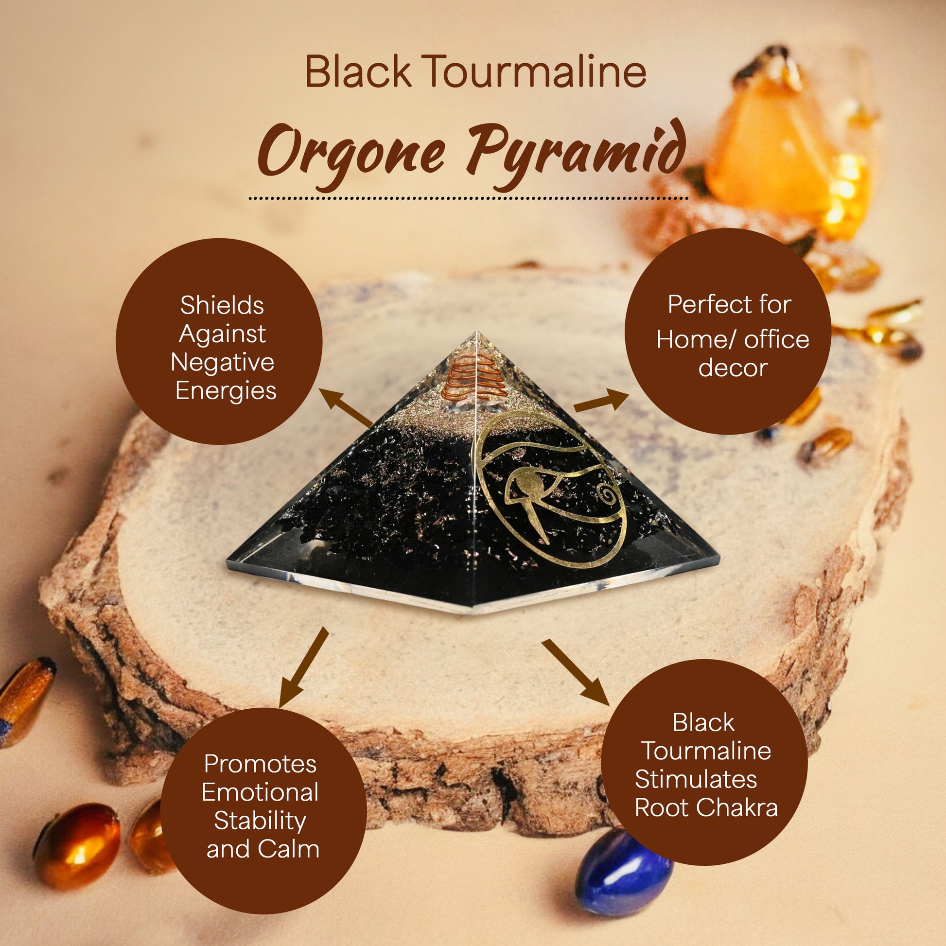 Black Tourmaline Eye of Horus Orgone Pyramid