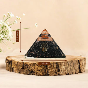 Black Tourmaline Hamsa Hand Orgone Crystal Pyramid
