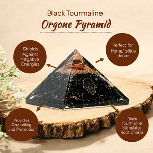 Black Tourmaline Hamsa Hand Orgone Crystal Pyramid