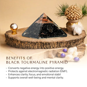 Black Tourmaline Hamsa Hand Orgone Crystal Pyramid