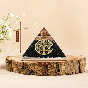 Black Tourmaline Golden Flower Of Life Orgone Crystal Pyramid