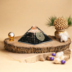 Black Tourmaline Golden Om Orgone Crystal Pyramid
