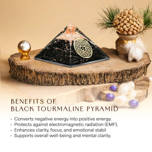 Black Tourmaline Golden Om Orgone Crystal Pyramid