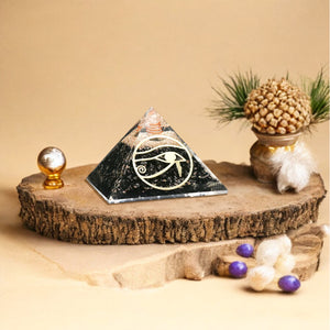 Black Tourmaline Golden Eye of Horus Orgone Pyramid