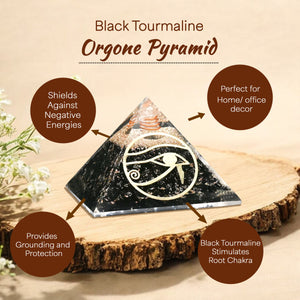 Black Tourmaline Golden Eye of Horus Orgone Pyramid