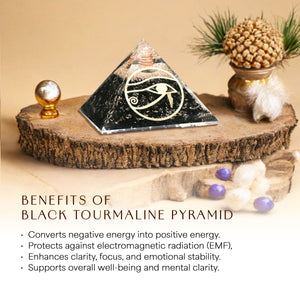Black Tourmaline Golden Eye of Horus Orgone Pyramid