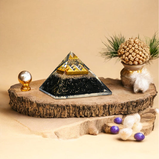 Black Tourmaline Gold Merkaba Orgone Pyramid