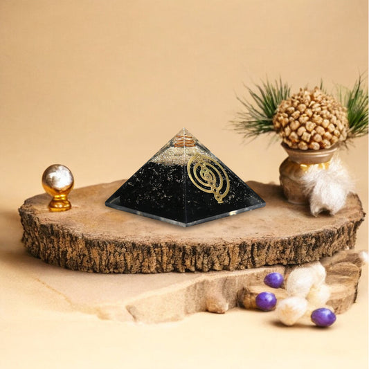 Black Tourmaline Chakra Coil Orgone Pyramid