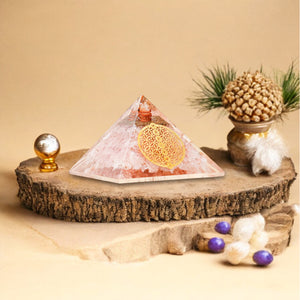 Rose Quartz Golden Eye Of Horus Orgone Pyramid