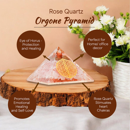Rose Quartz Golden Eye Of Horus Orgone Pyramid