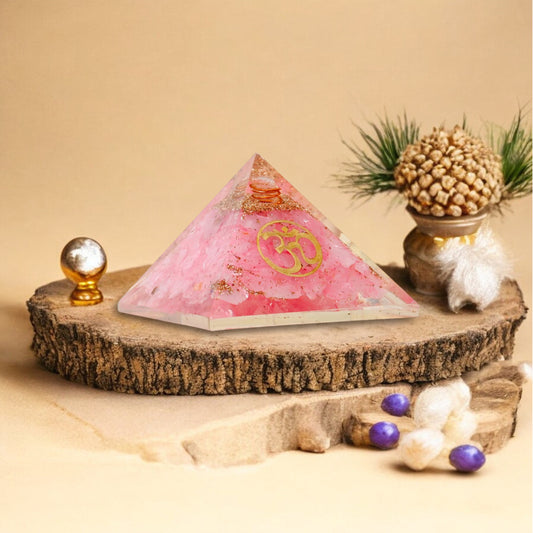 Rose Quartz Om Orgone Crystal Pyramid