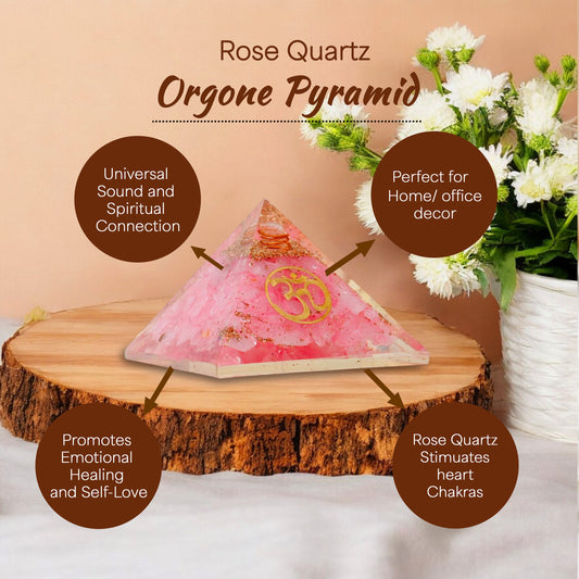 Rose Quartz Om Orgone Crystal Pyramid