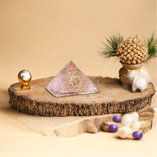 Rose Quartz Flower of Life Orgone Pyramid