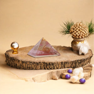 Rose Quartz Copper Spiral Orgone Crystal Pyramid
