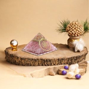 Rose Quartz Golden Flower Of Life Orgone Pyramid