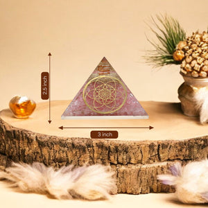 Rose Quartz Golden Flower Of Life Orgone Pyramid