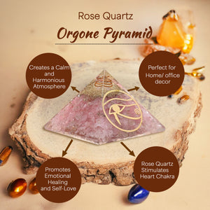 Rose Quartz Golden Eye Of Horus Orgone Pyramid