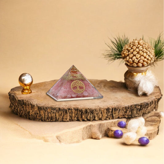 Rose Quartz Tree of Life Orgone Crystal Pyramid