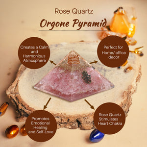 Rose Quartz Hamsa Hand Orgone Crystal Pyramid