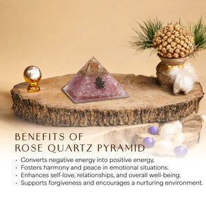 Rose Quartz Hamsa Hand Orgone Crystal Pyramid