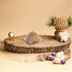 Rose Quartz Golden Metraton Cube Orgone Pyramid