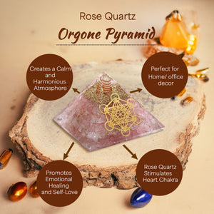 Rose Quartz Golden Metraton Cube Orgone Pyramid