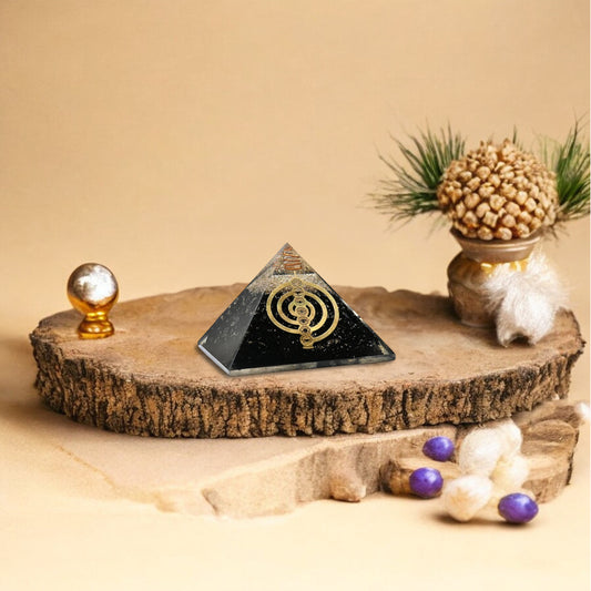 Shungite Golden Metraton Orgone Pyramid