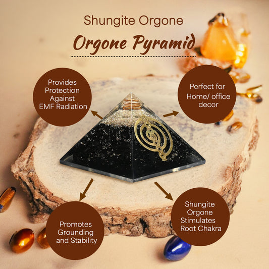 Shungite Golden Metraton Orgone Pyramid