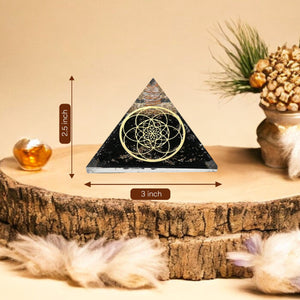 Shungite Golden Flower Of Life Orgone Pyramid
