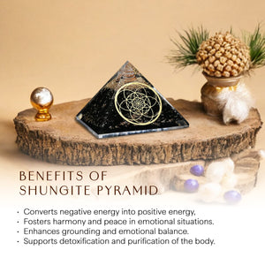 Shungite Golden Flower Of Life Orgone Pyramid