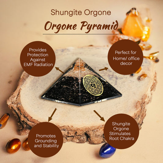 Shungite Om Orgone Crystal Pyramid