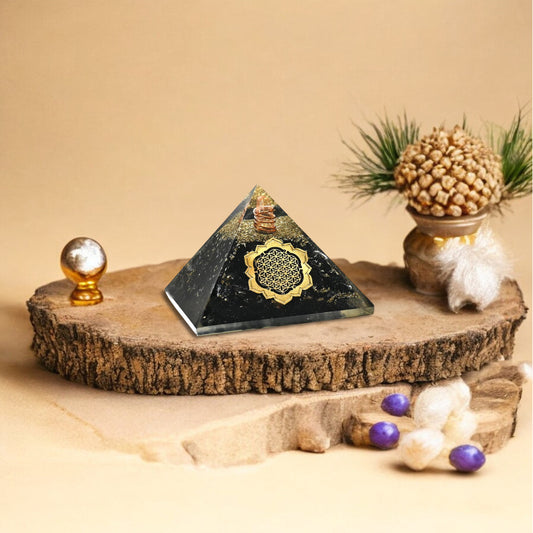 Shungite Sacred Geometry Orgone Crystal Pyramid