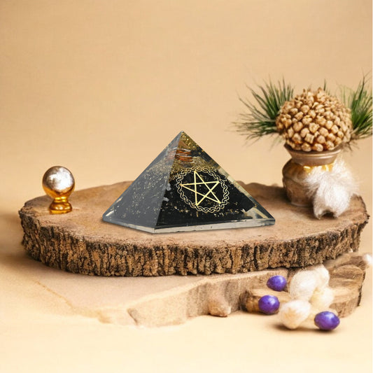 Shungite Pentagram Orgone Crystal Pyramid