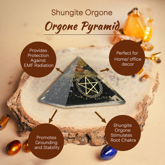 Shungite Pentagram Orgone Crystal Pyramid