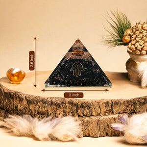 Shungite Hamsa Hand Orgone Crystal Pyramid