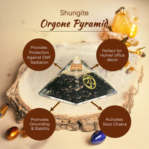 Shungite Om Orgone Crystal Stone Pyramid