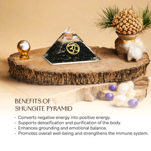 Shungite Om Orgone Crystal Stone Pyramid