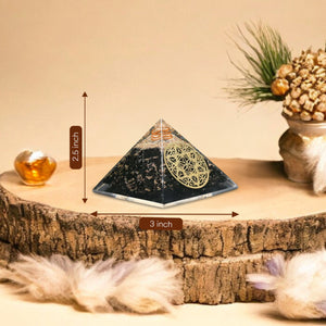 Shungite Flower of Life Orgone Crystal Pyramid