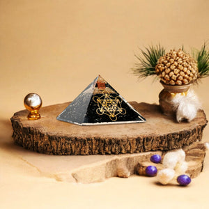 Shungite Golden Metraton Cube Orgone Pyramid