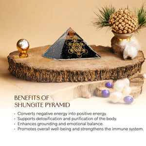 Shungite Golden Metraton Cube Orgone Pyramid