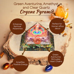 Green Aventurine, Amethyst, and Clear Quartz Orgone Pyramid