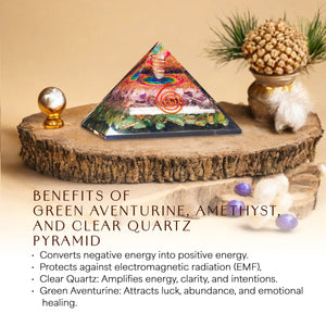 Green Aventurine, Amethyst, and Clear Quartz Orgone Pyramid