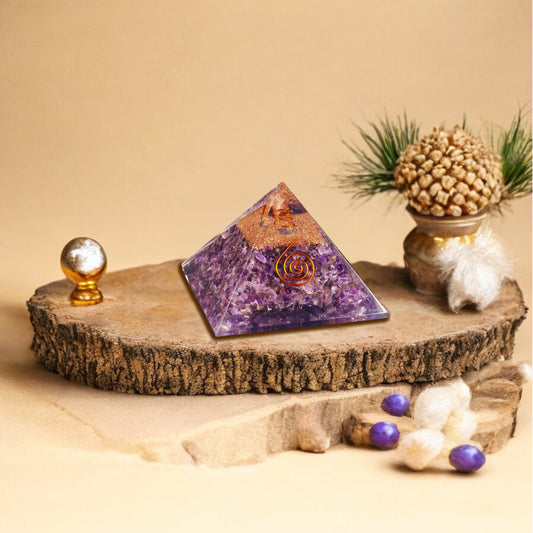 Amethyst Copper Coil Orgone Crystal Pyramid For Protection