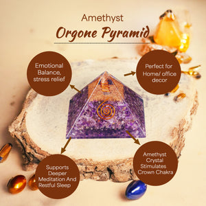 Amethyst Copper Coil Orgone Crystal Pyramid For Protection