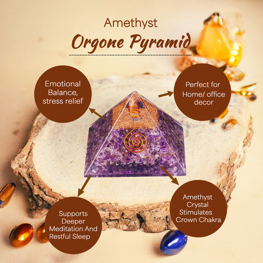 Amethyst Copper Coil Orgone Crystal Pyramid For Protection