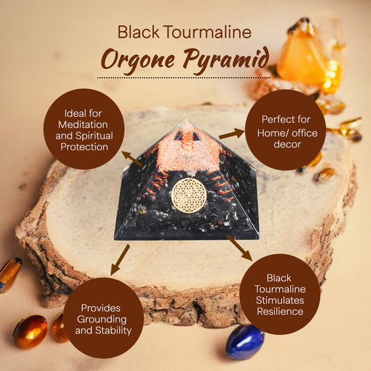 Black Tourmaline Flower Of Life Orgone Crystal Pyramid