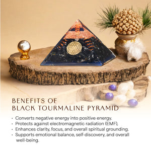 Black Tourmaline Flower Of Life Orgone Crystal Pyramid